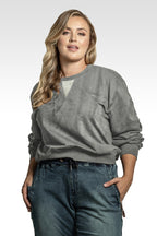 Arie Women's Plus Size French Terry Long Sleeve Ruched Pullover Sweatshirt