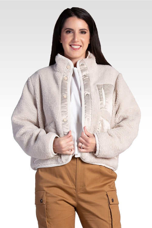 Zozo Women's Embroidered Dog Patch Pocket Sherpa Jacket