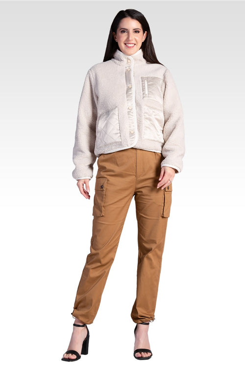 Zozo Women's Embroidered Dog Patch Pocket Sherpa Jacket