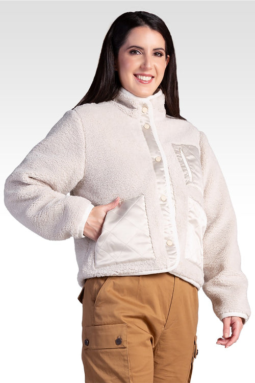 Zozo Women's Embroidered Dog Patch Pocket Sherpa Jacket