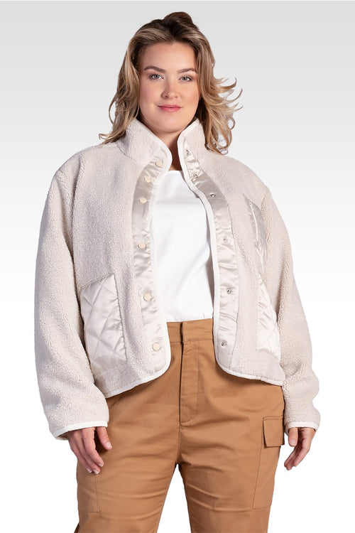 Zozo Women's Plus Size Embroidered Dog Patch Pocket Sherpa Jacket