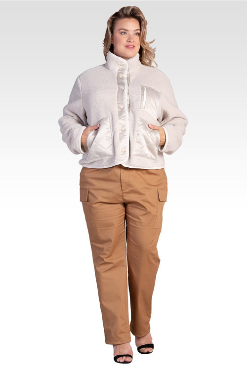 Zozo Women's Plus Size Embroidered Dog Patch Pocket Sherpa Jacket