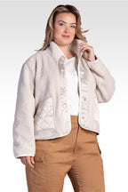 Zozo Women's Plus Size Embroidered Dog Patch Pocket Sherpa Jacket