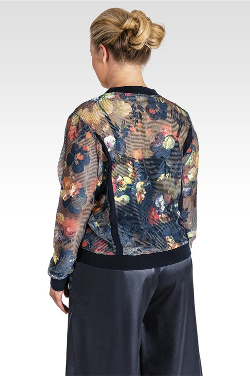 Plus Size Deja Midnight Blue Floral Mesh Bomber Jacket