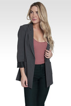 Standards & Practices Women's Curvy Fit Plaid Gray Boyfriend Blazer
