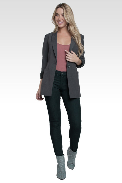Single Button Blazer - Charcoal Gray