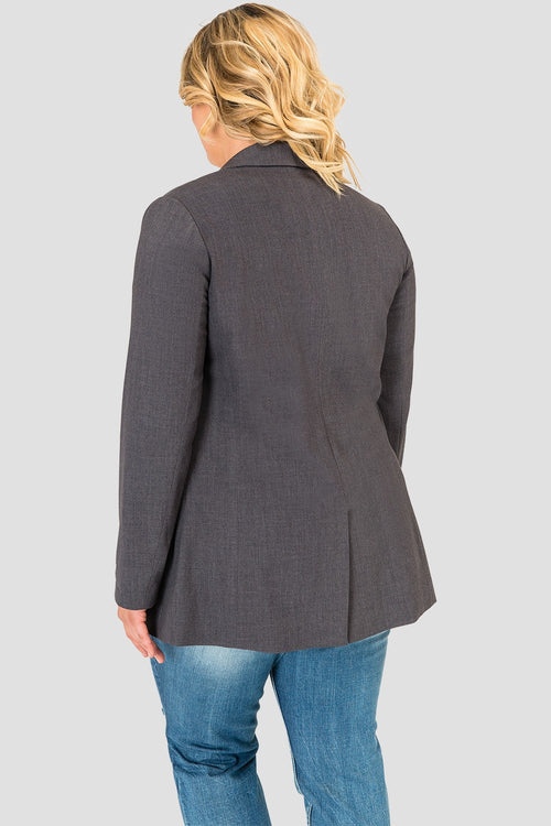 Plus Size Standards & Practices Curvy Fit Plaid Gray Boyfriend Blazer