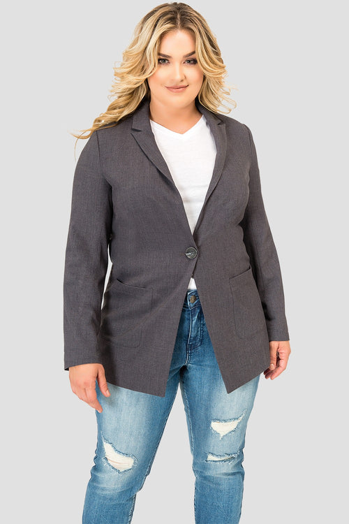 Plus Size Standards & Practices Women's Plaid Gray Boyfriend Blazer