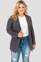 Plus Size Standards & Practices Women's Curvy Fit Plaid Gray Boyfriend Blazer