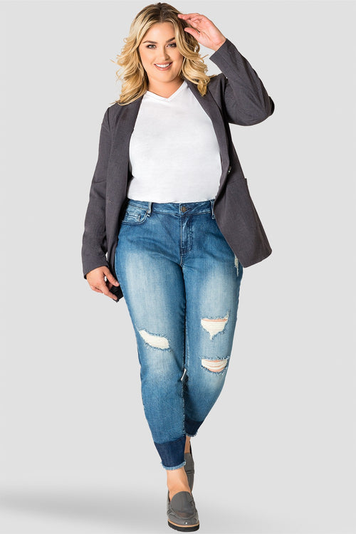 Plus Size Standards & Practices Plaid Gray Boyfriend Blazer