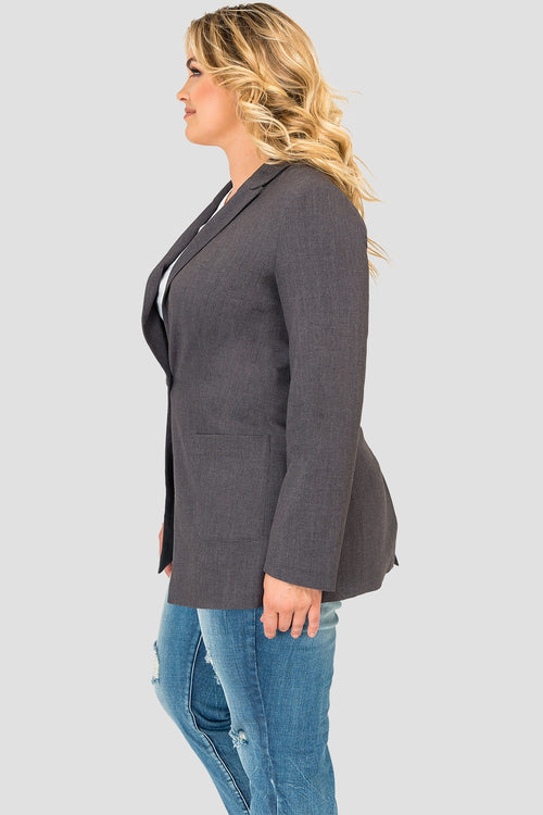 Plus Size Standards & Practices Plaid Gray Boyfriend Blazer