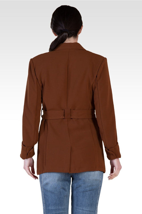 Crepe Gina Solid Wrap Blazer - Brown