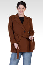 Crepe Gina Solid Wrap Blazer - Brown