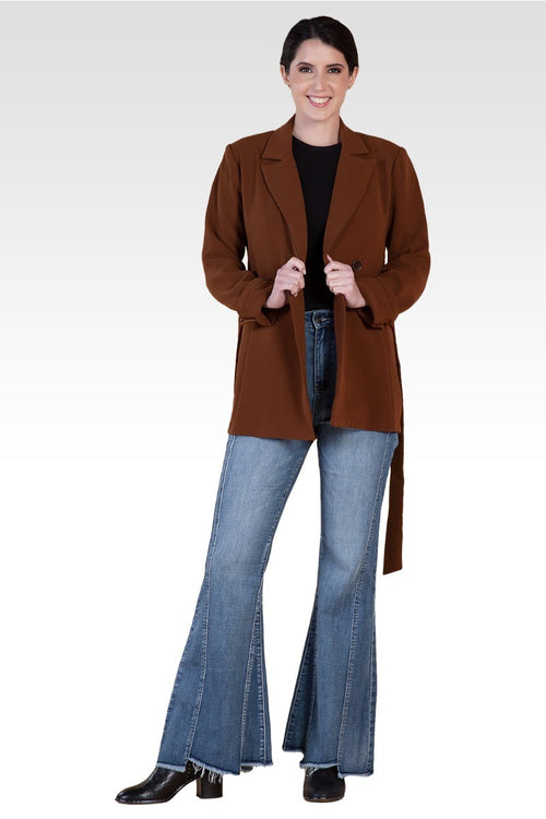 Crepe Gina Solid Wrap Blazer - Brown