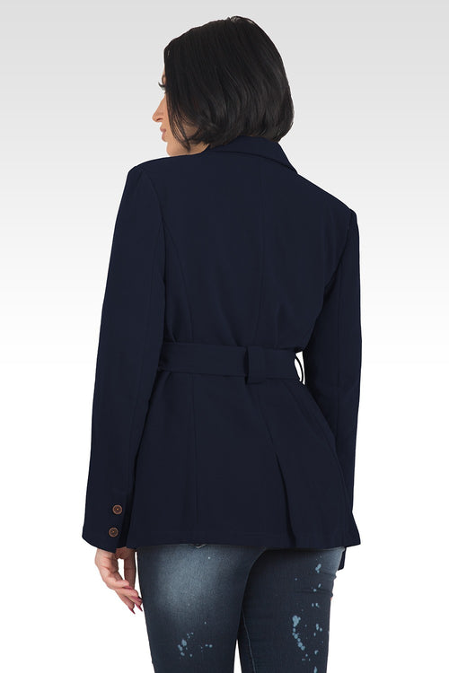Crepe Gina Solid Wrap Blazer - Navy