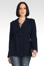 Crepe Gina Solid Wrap Blazer - Navy