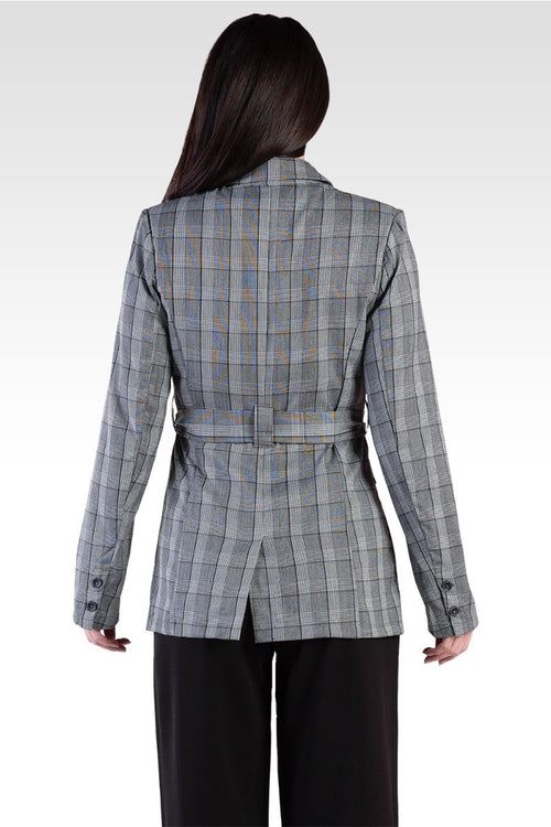 Gina Trim Wrap Blazer - Plaid & Tencel Trim
