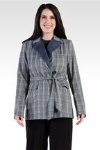 Gina Trim Wrap Blazer - Plaid & Tencel Trim