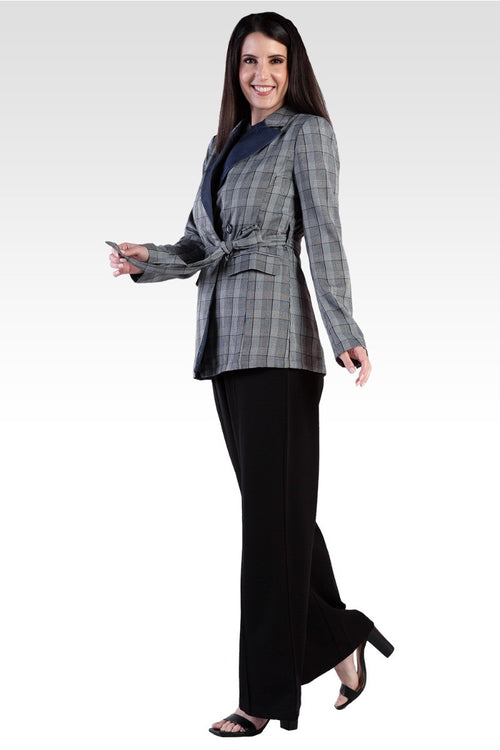 Gina Trim Wrap Blazer - Plaid & Tencel Trim