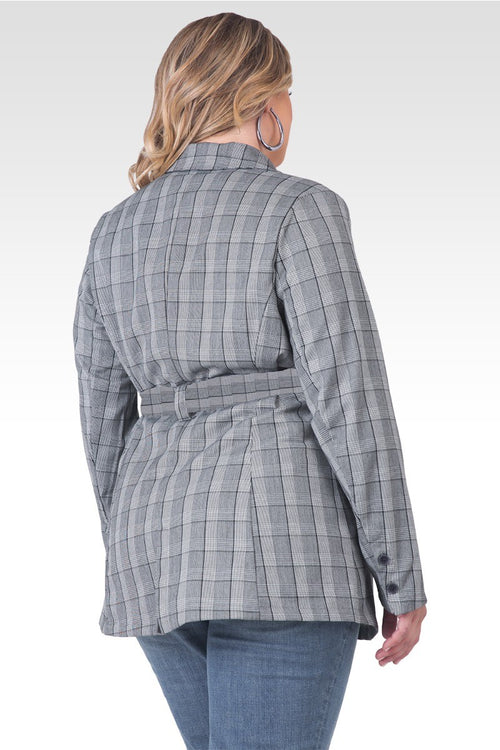 Plus Size Gina Trim Wrap Blazer - Plaid & Tencel Trim