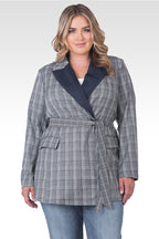 Plus Size Gina Trim Wrap Blazer - Plaid & Tencel Trim