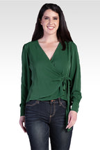 Standards & Practices Women's Green Wrap Tie Long Sleeve Blouse-1