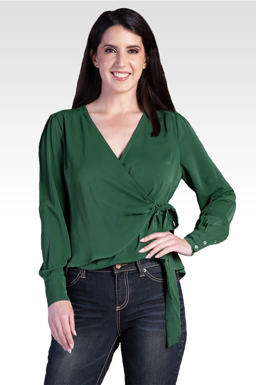 Elise Green Tie Long Sleeve Blouse
