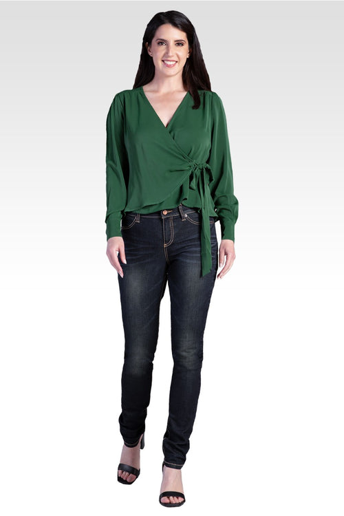 Elise Green Tie Long Sleeve Blouse