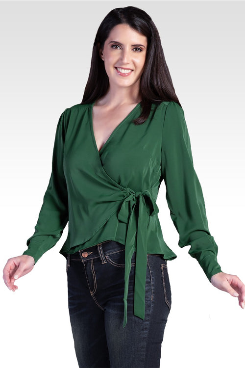 Elise Green Tie Long Sleeve Blouse