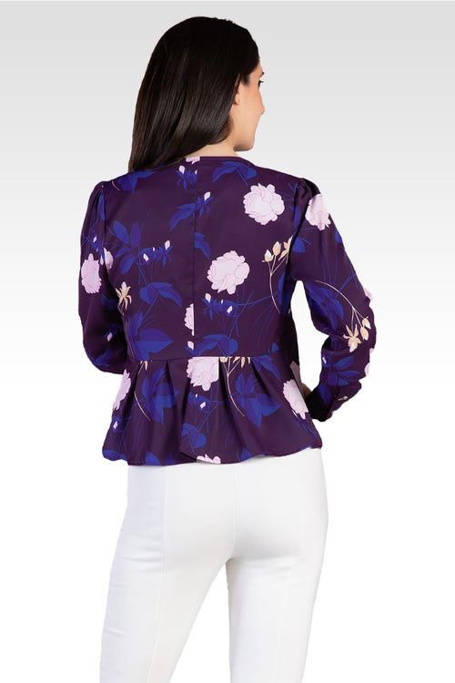 Elise Floral-Print Tie Long Sleeve Blouse