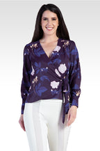 Standards & Practices Women's Floral-Print Wrap Tie Long Sleeve Blouse-1