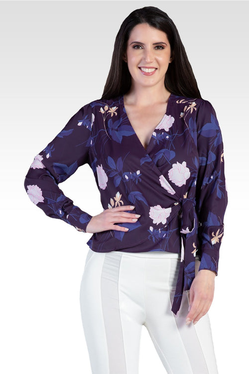 Elise Floral-Print Tie Long Sleeve Blouse