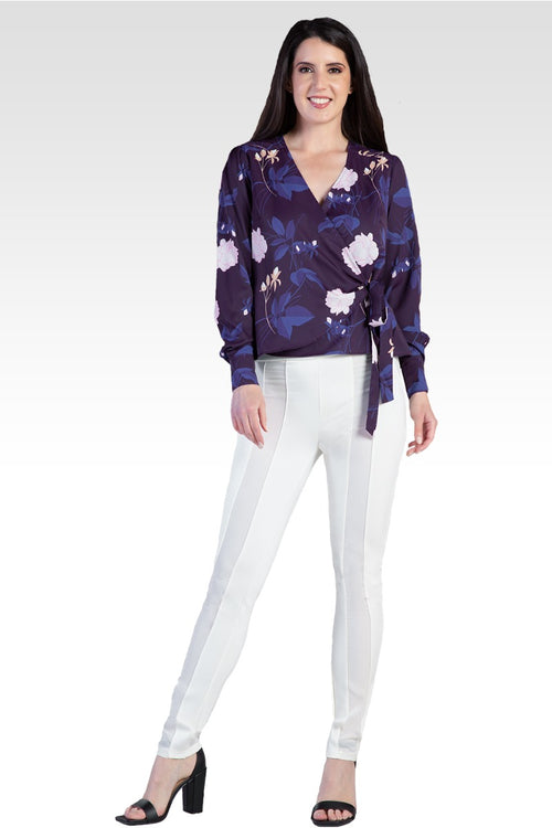 Elise Floral-Print Tie Long Sleeve Blouse