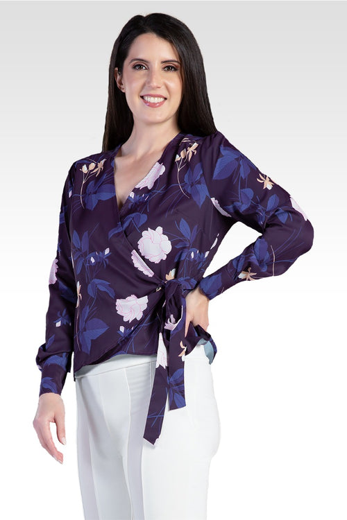 Elise Floral-Print Tie Long Sleeve Blouse