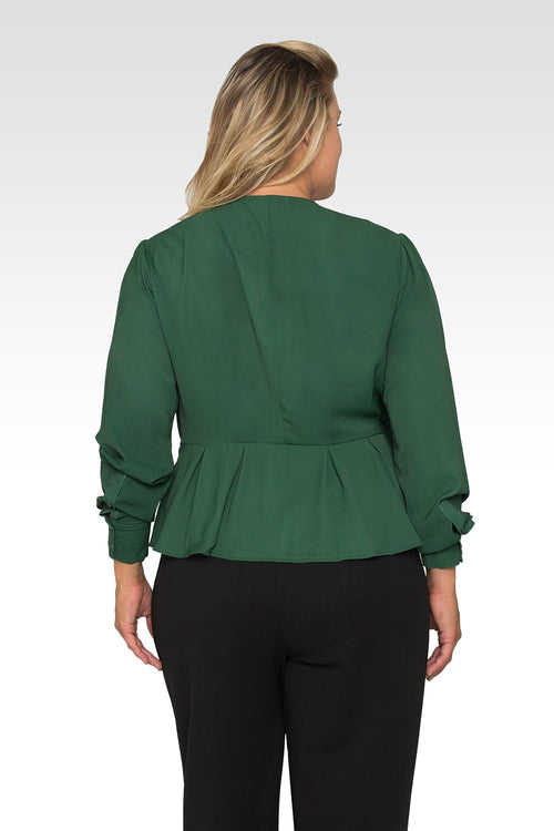 Standards & Practices Plus Size Women's Green Wrap Tie Long Sleeve Blouse-2