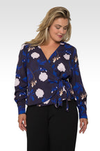 Standards & Practices Plus Size Women's Floral-Print Wrap Tie Long Sleeve Blouse-1