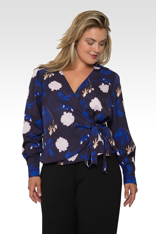 Standards & Practices Plus Size Women's Floral-Print Wrap Tie Long Sleeve Blouse-1