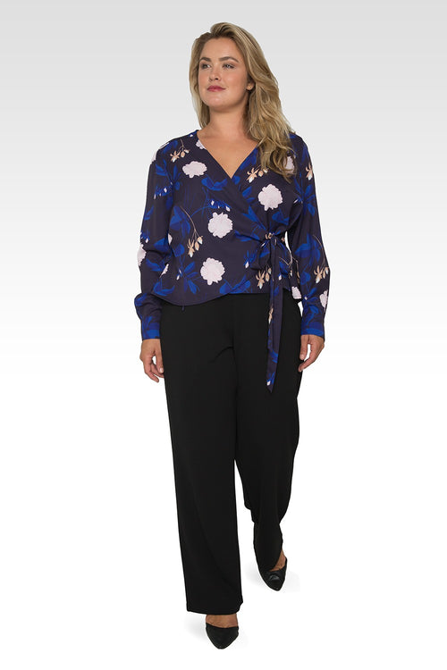 Standards & Practices Plus Size Women's Floral-Print Wrap Tie Long Sleeve Blouse-4