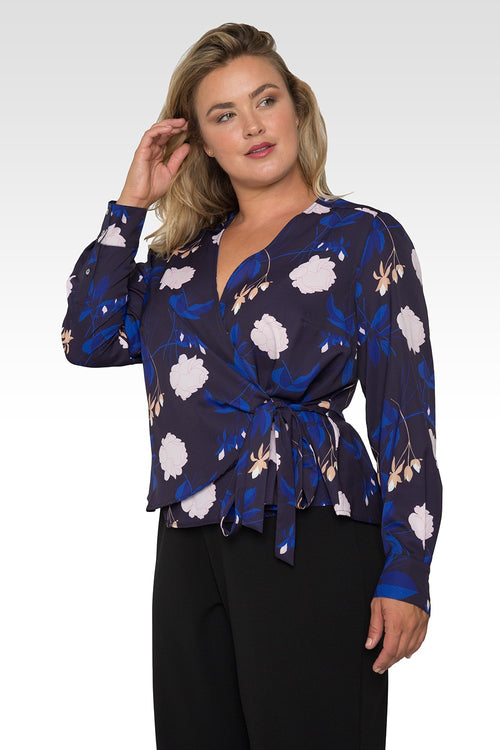 Standards & Practices Plus Size Women's Floral-Print Wrap Tie Long Sleeve Blouse-3