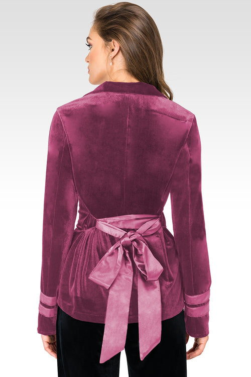 Lottie Rose Stretch Velvet Wrap Smoking Jacket With Satin Lapel And Satinbelt