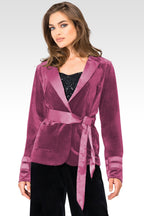 Lottie Rose Stretch Velvet Wrap Smoking Jacket With Satin Lapel And Satinbelt
