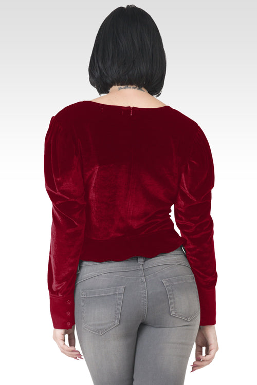 Standards & Practices Stretch Velvet Peplum Top - Deep Red