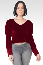 Standards & Practices Stretch Velvet Peplum Top - Deep Red