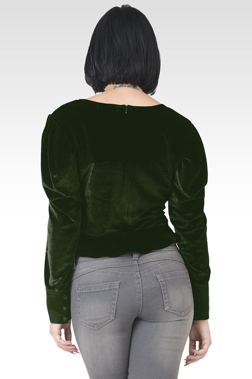 Standards & Practices Stretch Velvet Peplum Top - Green