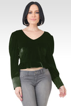 Standards & Practices Stretch Velvet Peplum Top - Green