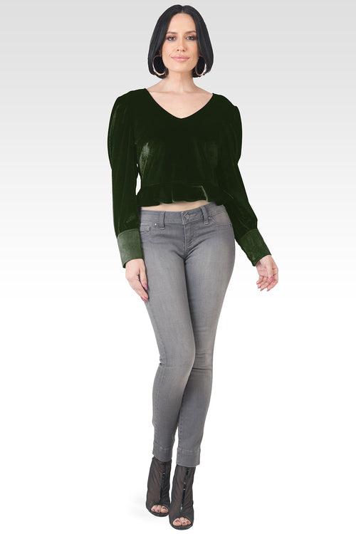 Standards & Practices Stretch Velvet Peplum Top - Green
