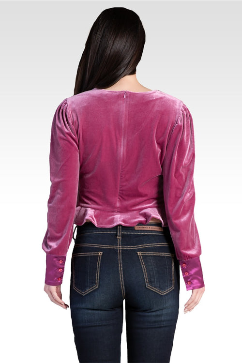 Standards & Practices Stretch Velvet Peplum Top - Rose