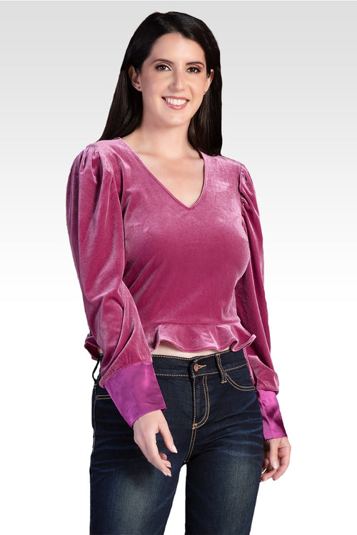 Standards & Practices Stretch Velvet Peplum Top - Rose