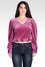 Standards & Practices Stretch Velvet Peplum Top - Rose