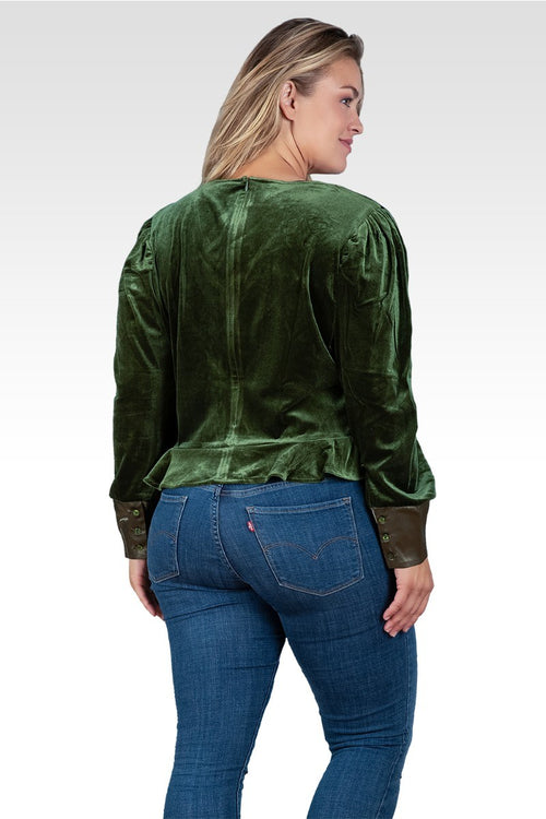 Standards & Practices Plus Size Stretch Velvet Peplum Top - Green